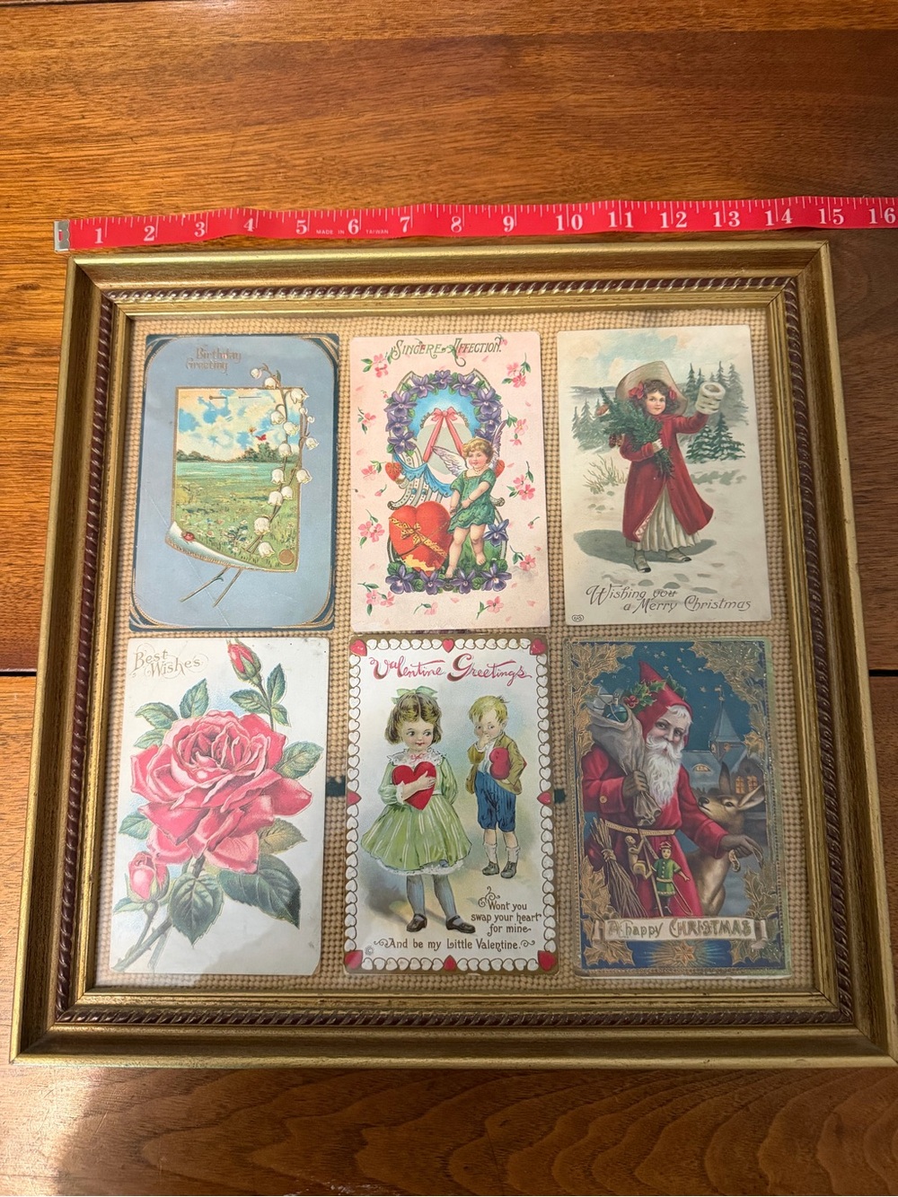 Vintage Gold Framed Holiday Postcard Wall Art - Gold